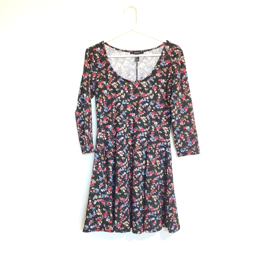 Black Floral Skater A-Line Dress